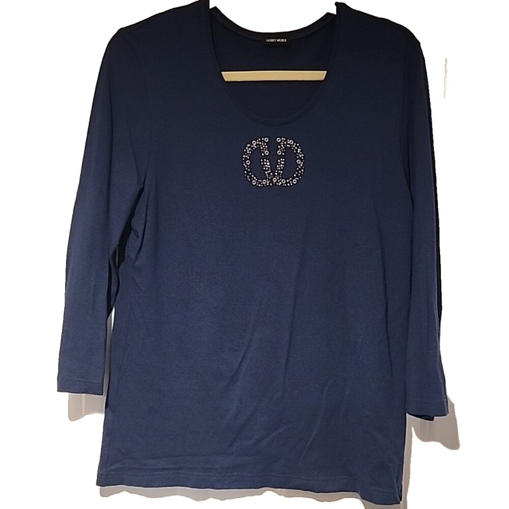 vintage GERRY WEBER Womens 12 Long sleeve Blouse tee shirt  EU 44 navy blue logo